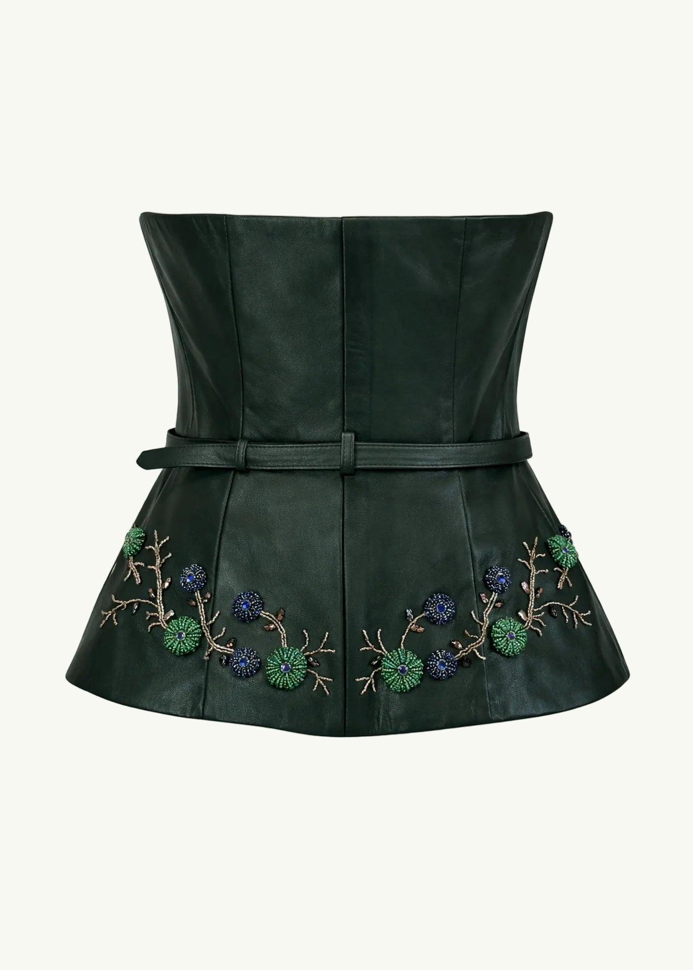
                  
                    Charlotte belted embroidered leather corset
                  
                