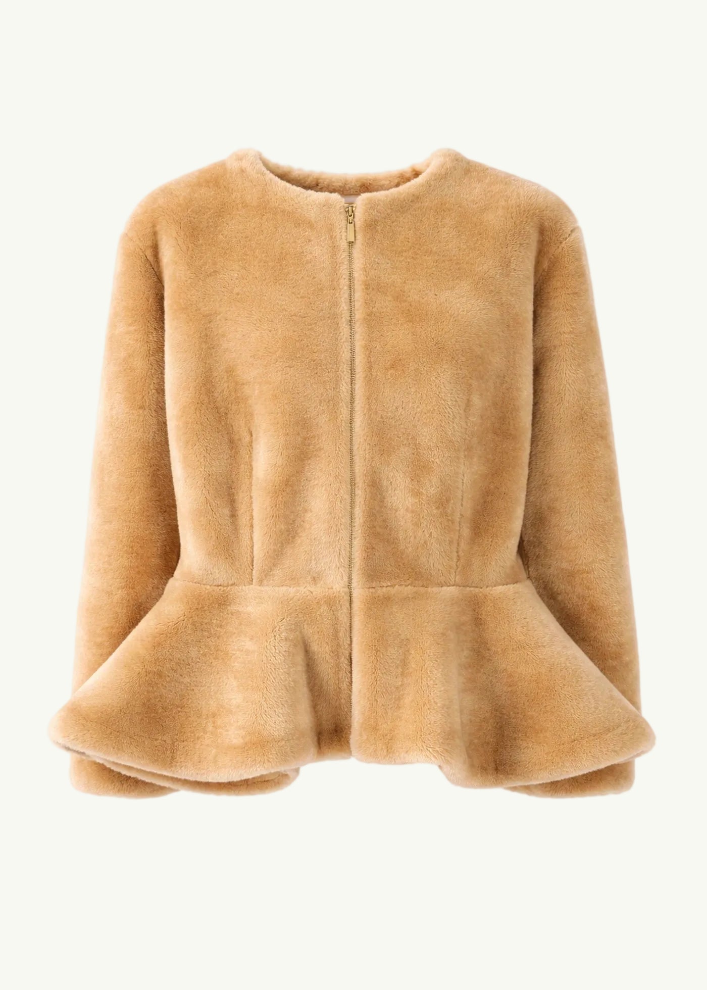 
                  
                    Dani Shearling Peplum Jacket Reversible Caramel
                  
                