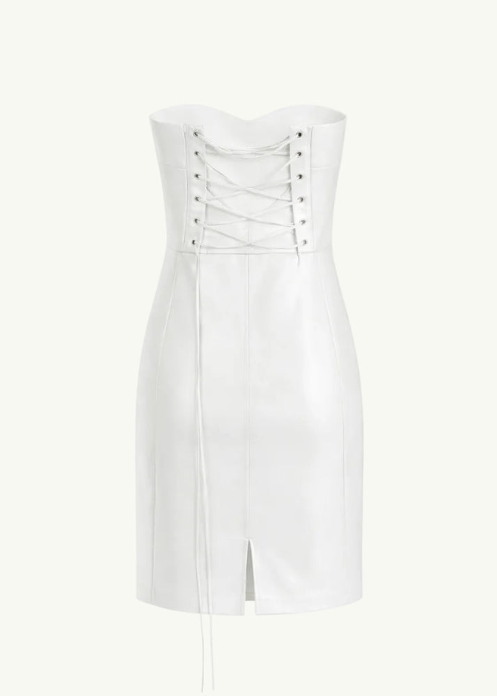 white pu leather dress Faux Leather Dress in White