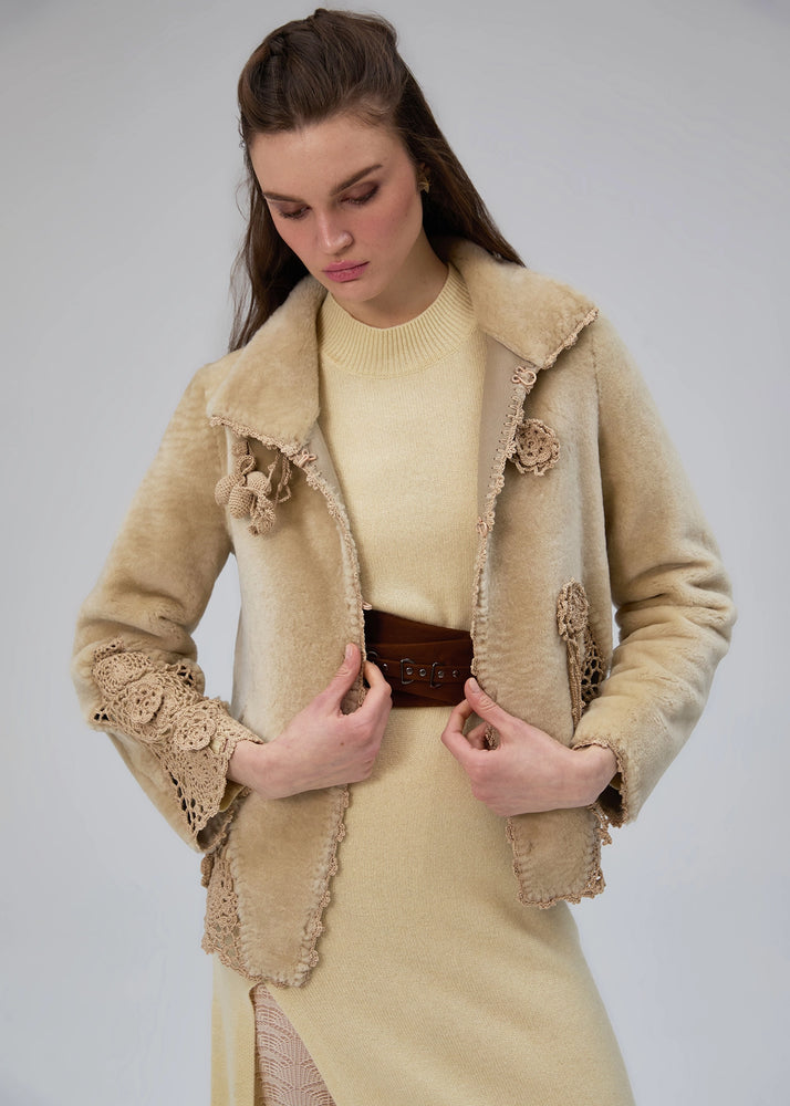 
                  
                    Oya hand crocheted shearling jacket magnolia
                  
                