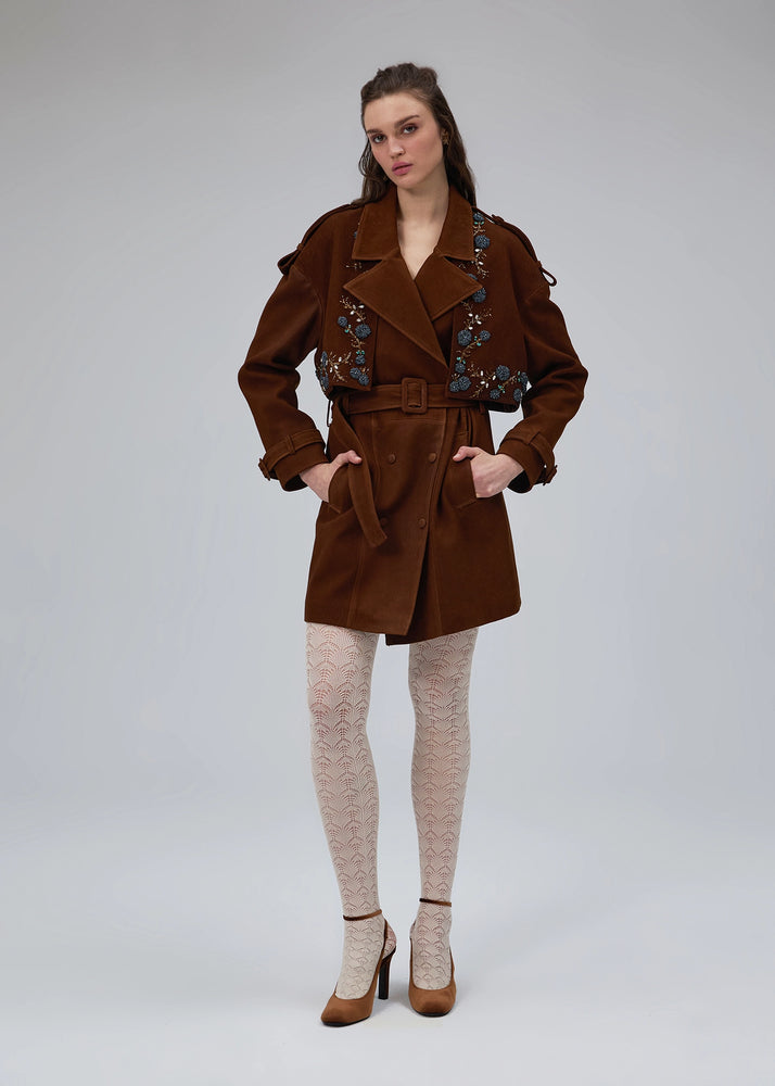 
                  
                    Kate hand embroidered nubuck leather trench
                  
                