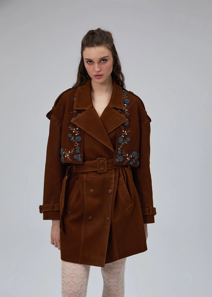 
                  
                    Kate hand embroidered nubuck leather trench
                  
                