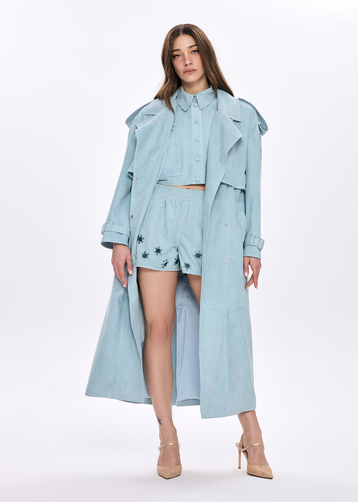 
                  
                    Bella Suede Leather Trench Coat
                  
                