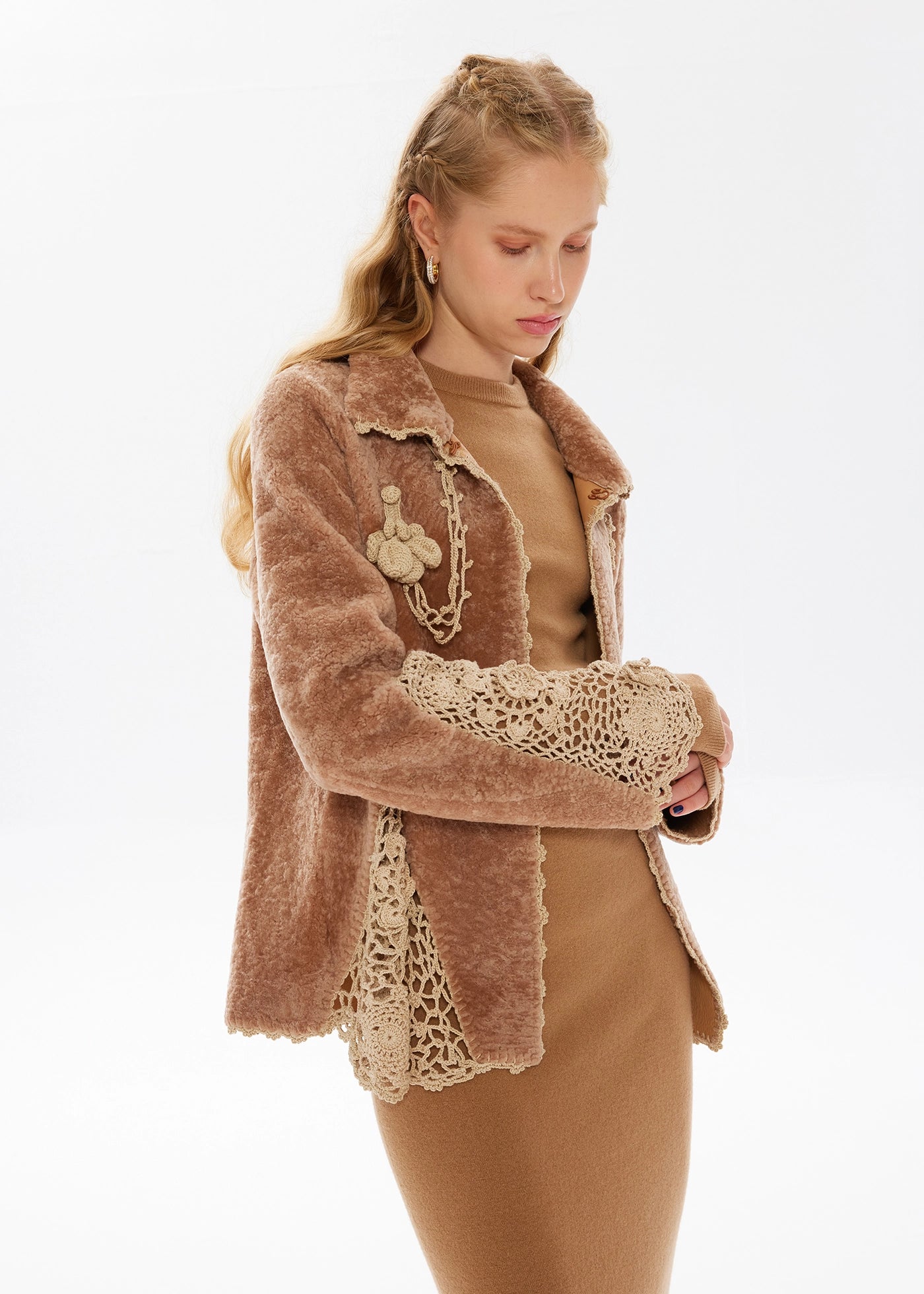 
                  
                    Oya hand crocheted shearling jacket
                  
                