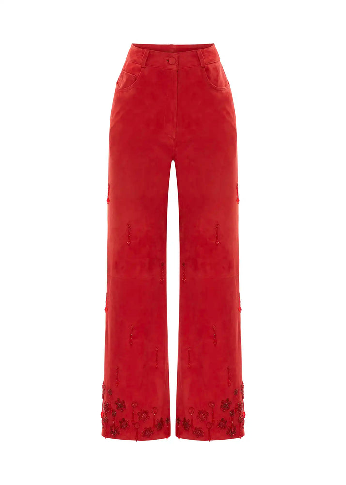 
                  
                    Christine hand embroidered suede leather pants
                  
                