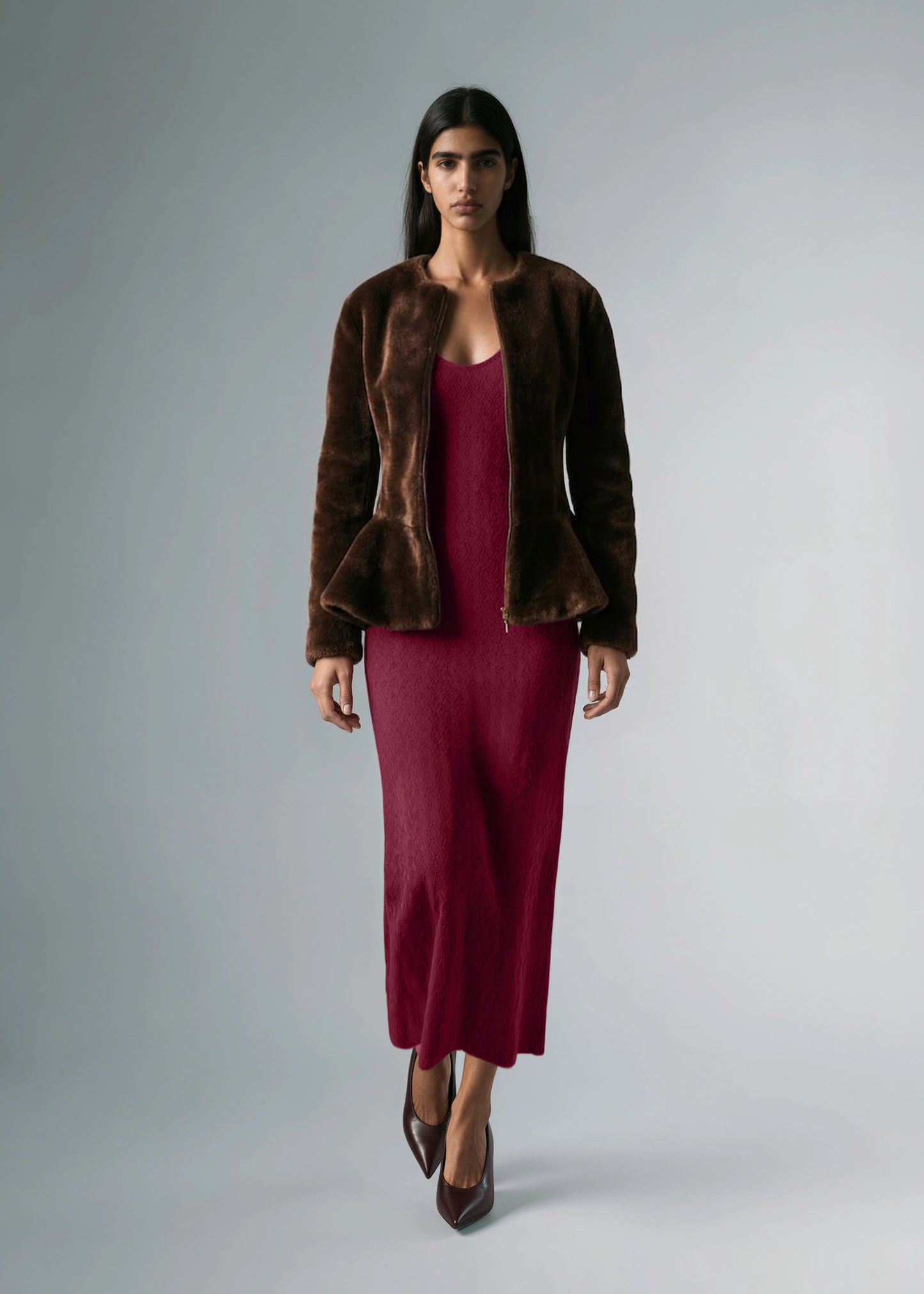 
                  
                    Dani Shearling Peplum Jacket Reversible Brown
                  
                