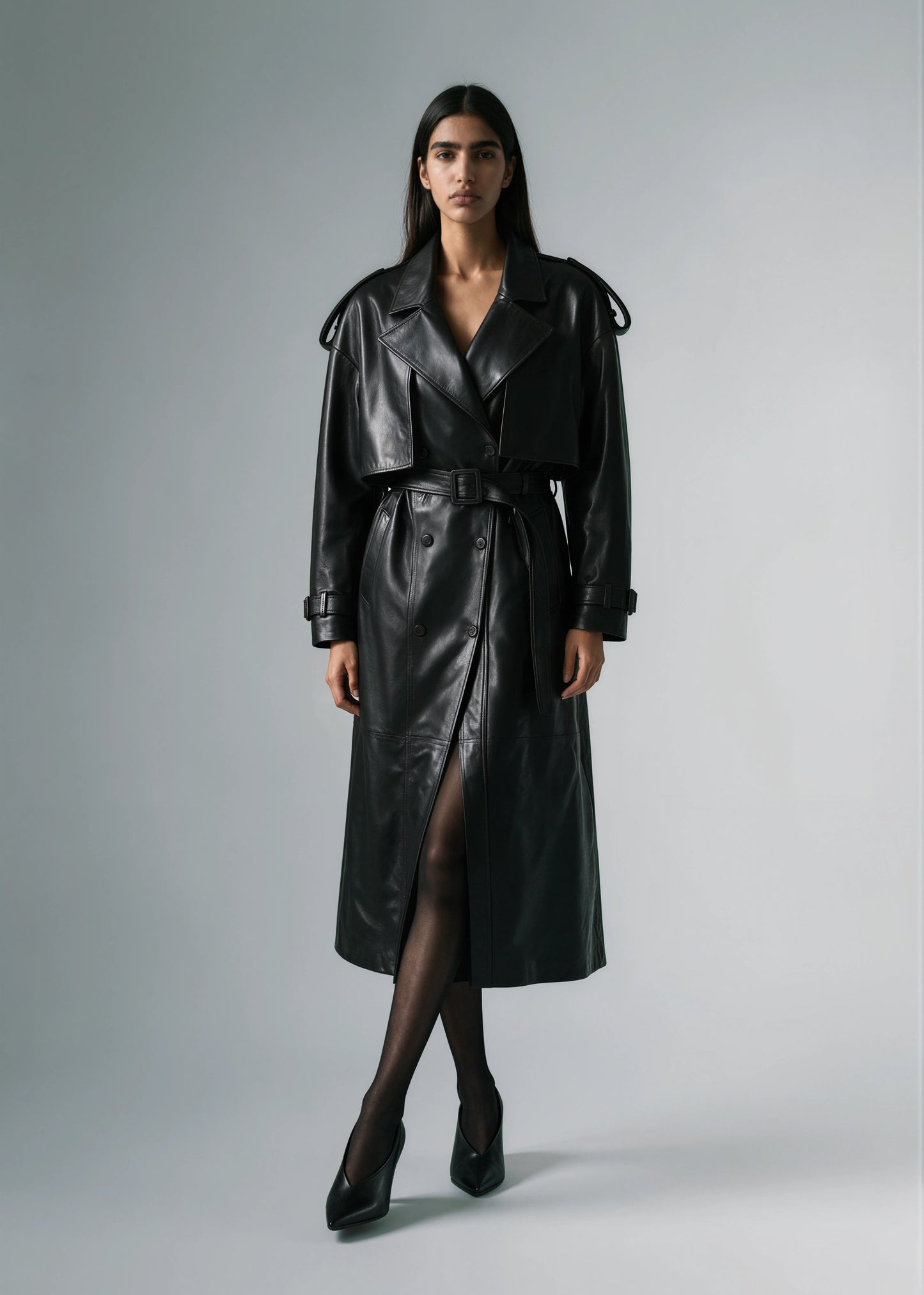 
                  
                    Bella Leather Trench Coat Black
                  
                