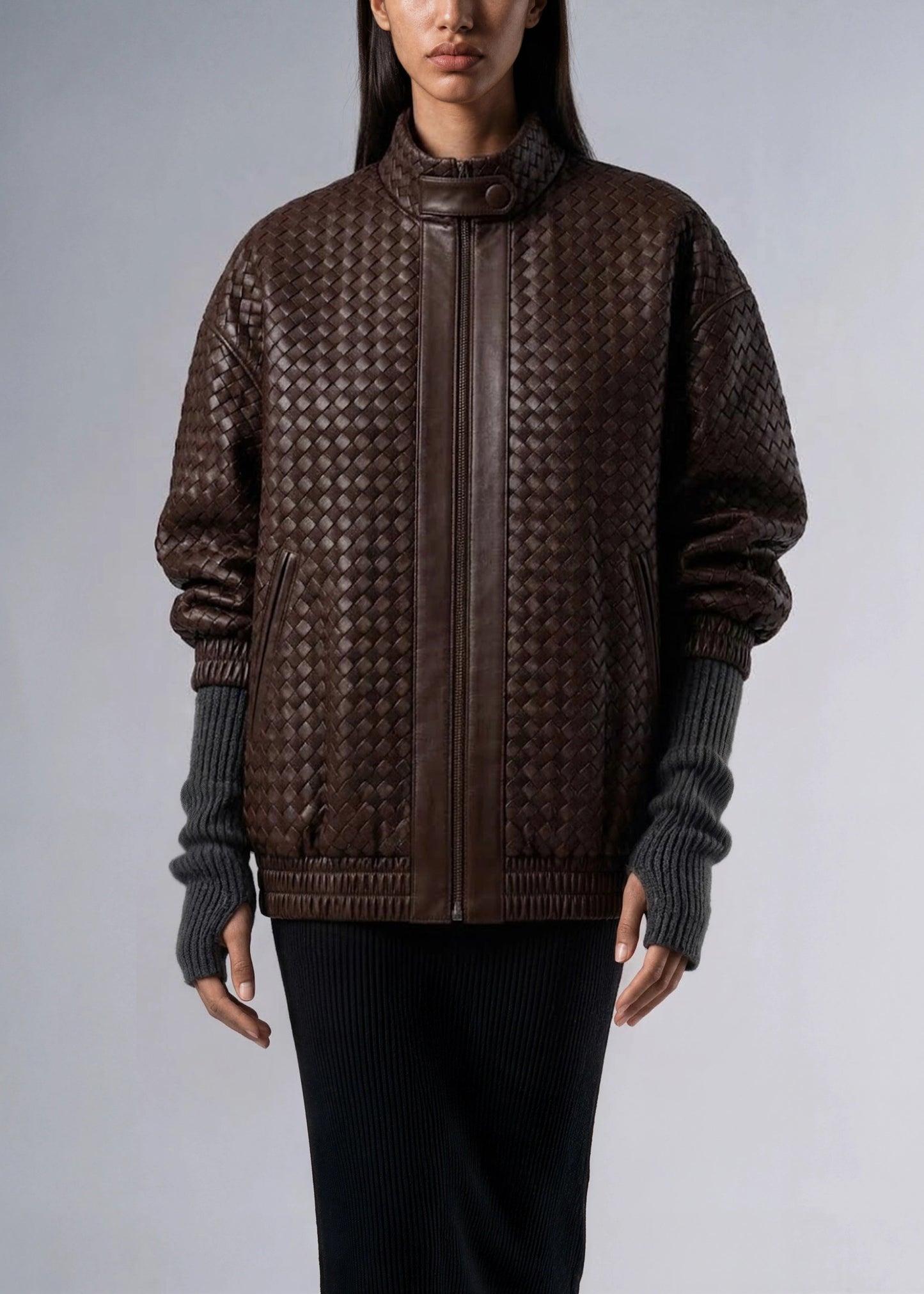 
                  
                    Hubby`s hand-woven leather jacket
                  
                