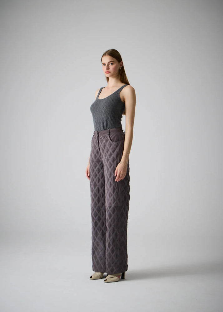 
                  
                    Christine Quilted Leather Pants Gray
                  
                