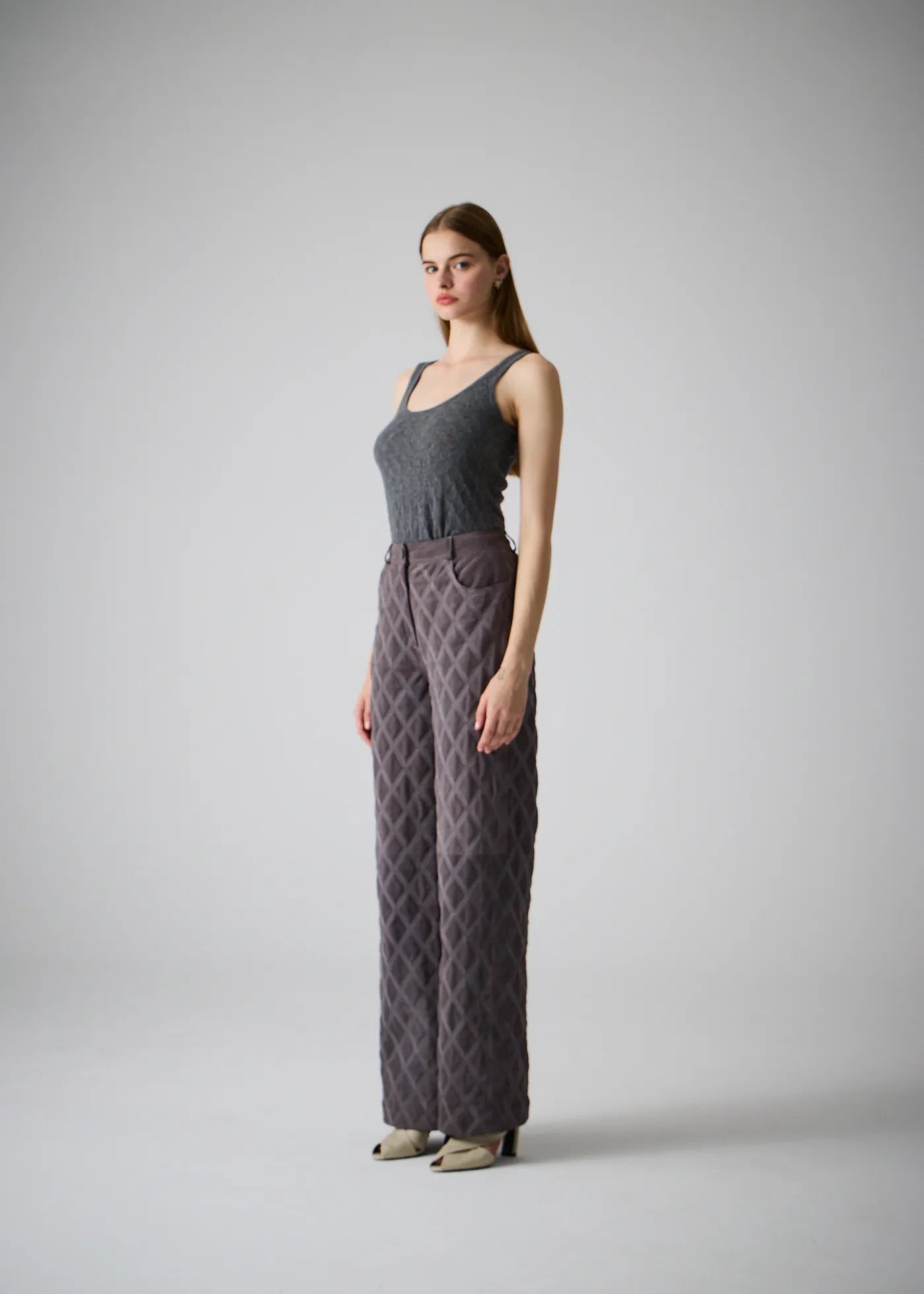 
                  
                    Christine Quilted Leather Pants Gray
                  
                
