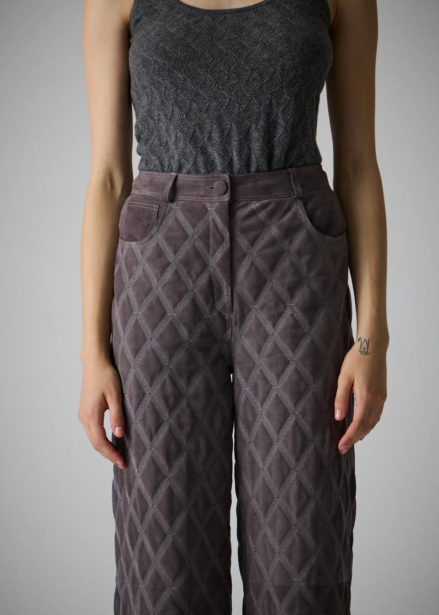 
                  
                    Christine Quilted Leather Pants Gray
                  
                
