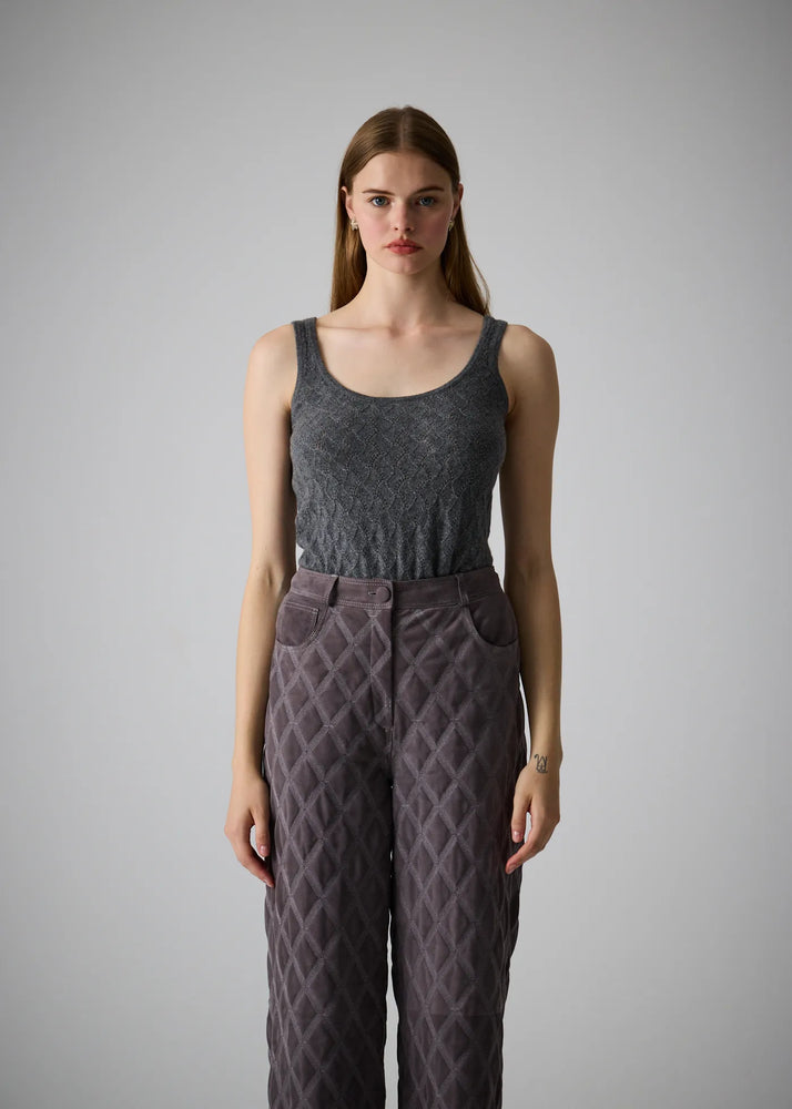 
                  
                    Christine Quilted Leather Pants Gray
                  
                