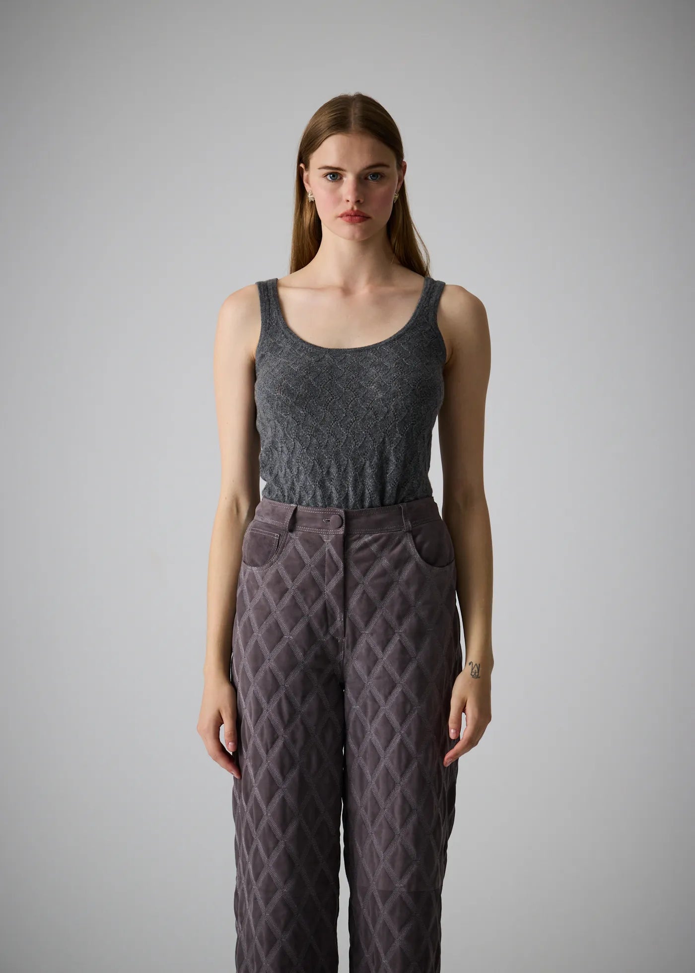 
                  
                    Christine Quilted Leather Pants Gray
                  
                
