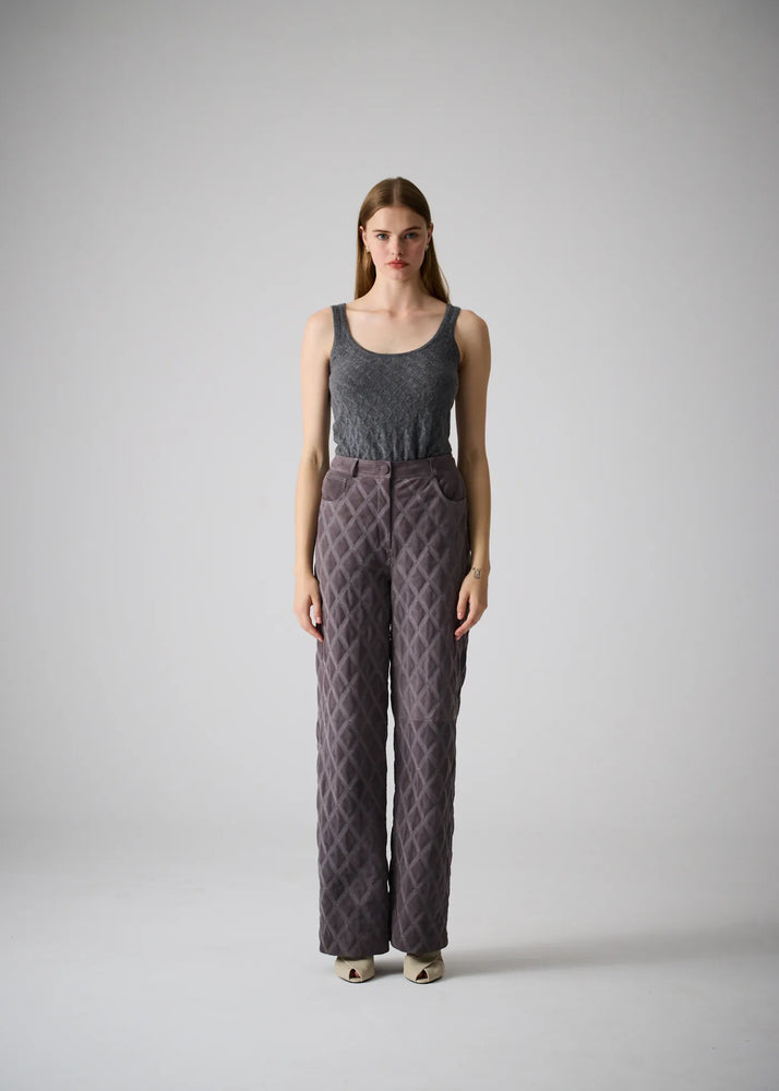 
                  
                    Christine Quilted Leather Pants Gray
                  
                