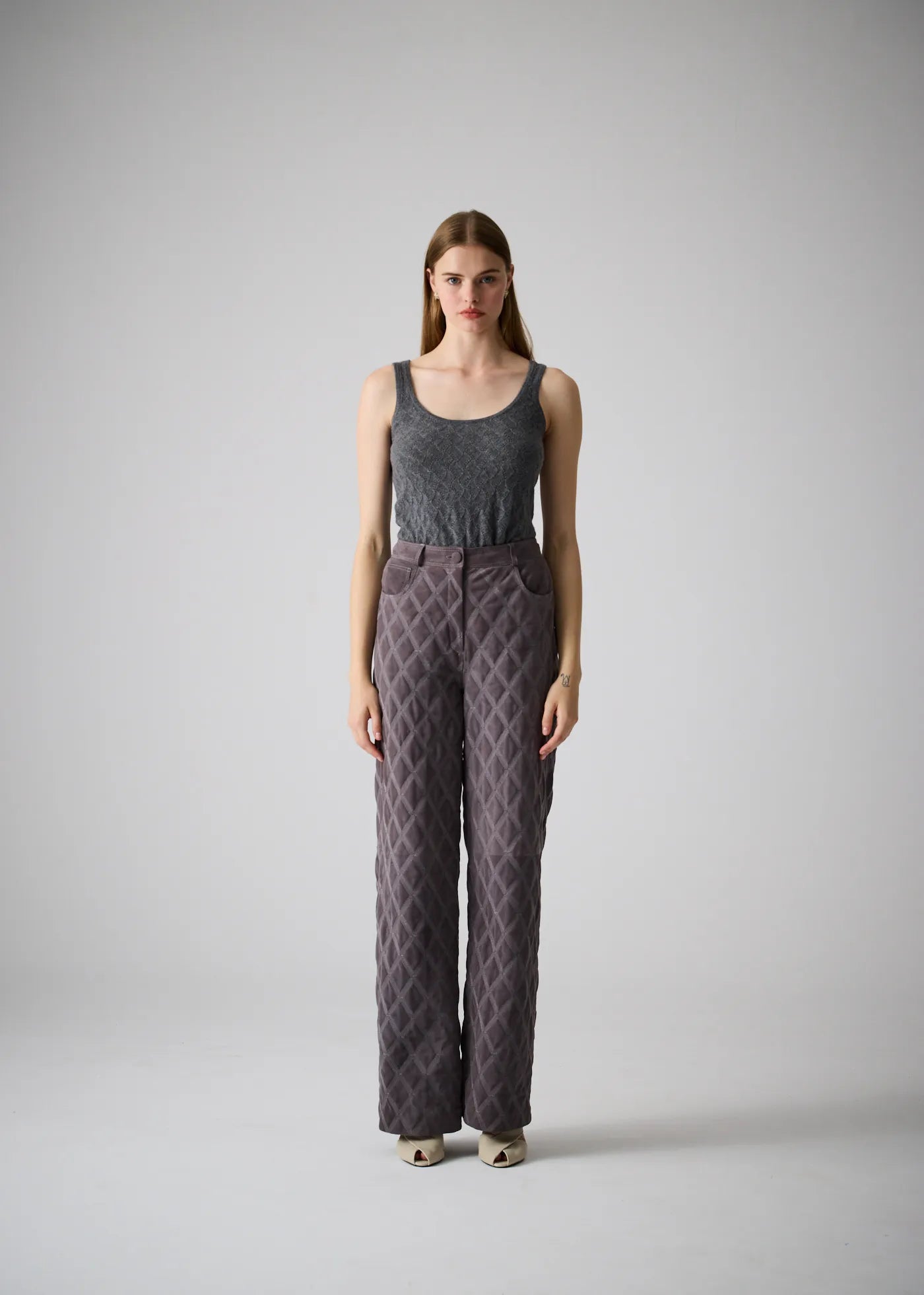 
                  
                    Christine Quilted Leather Pants Gray
                  
                