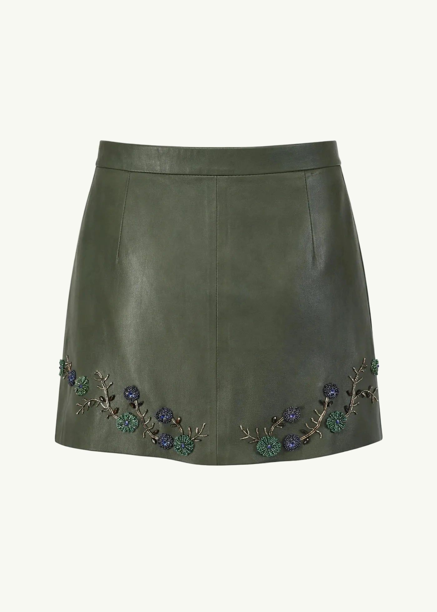 
                  
                    Madina hand embroidered leather skirt moss green
                  
                