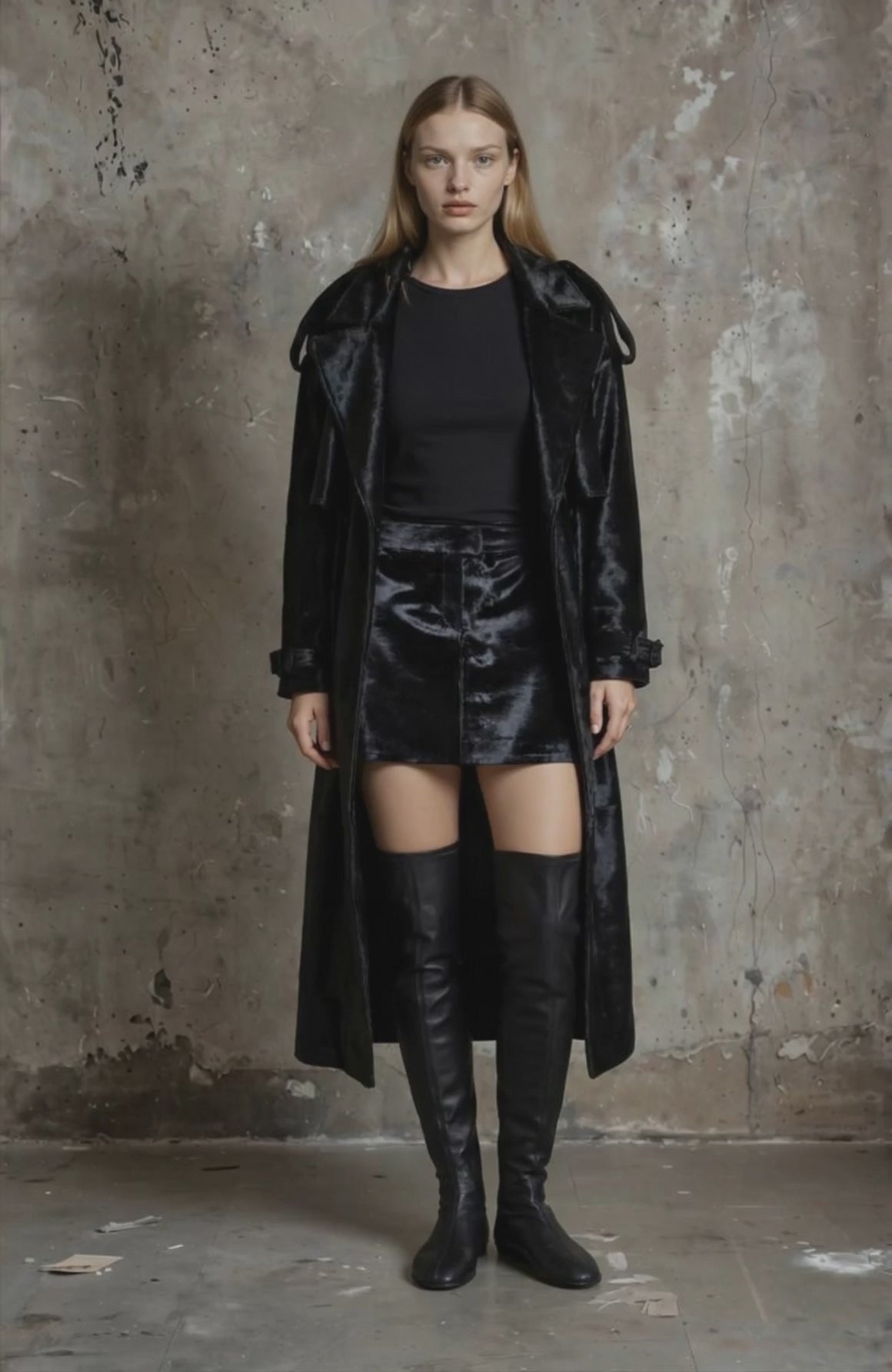 
                  
                    Load and play video in Gallery viewer, Bella Ponyhair Trench Coat Black
                  
                