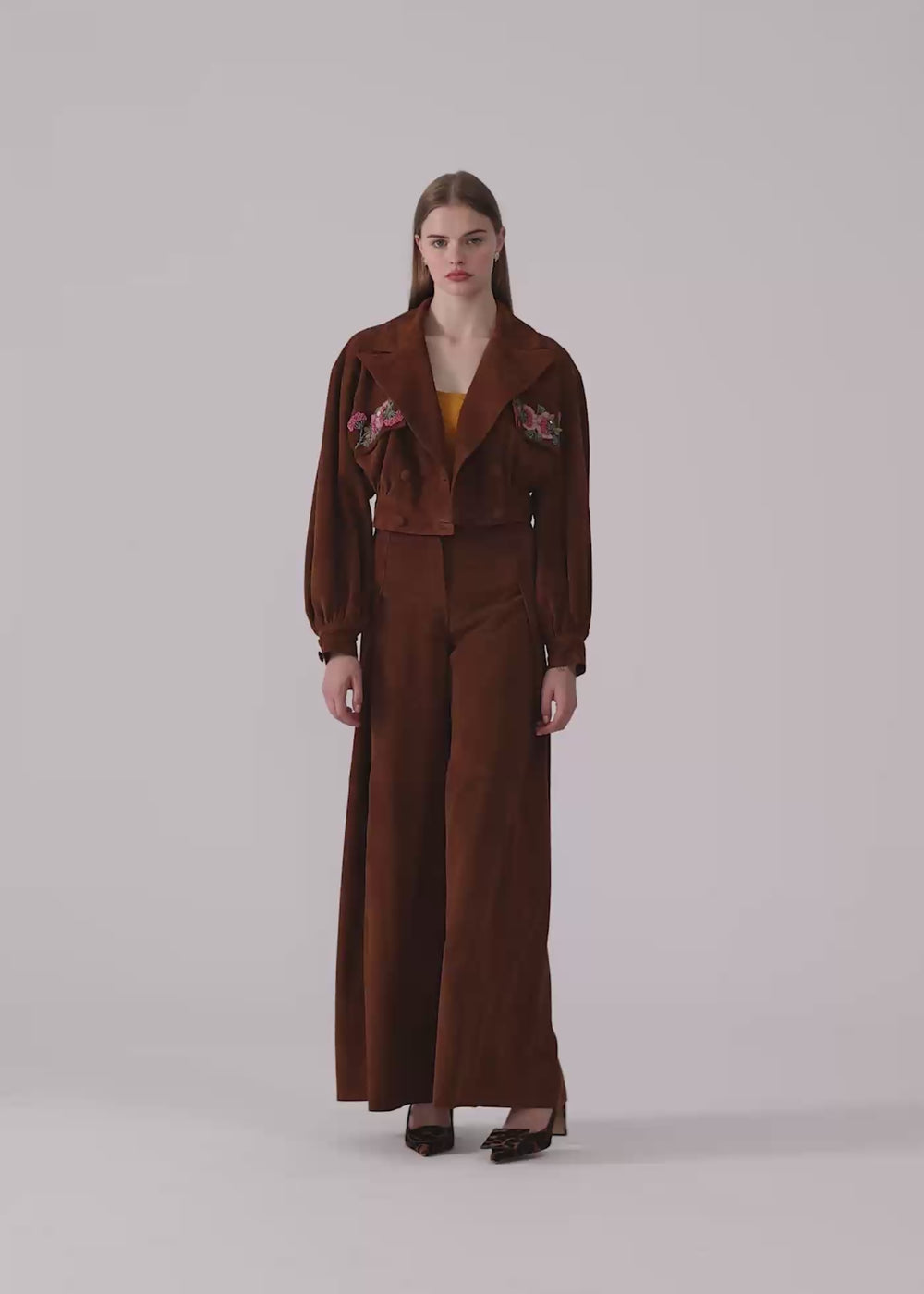 Tamara hand embroidered suede leather jacket