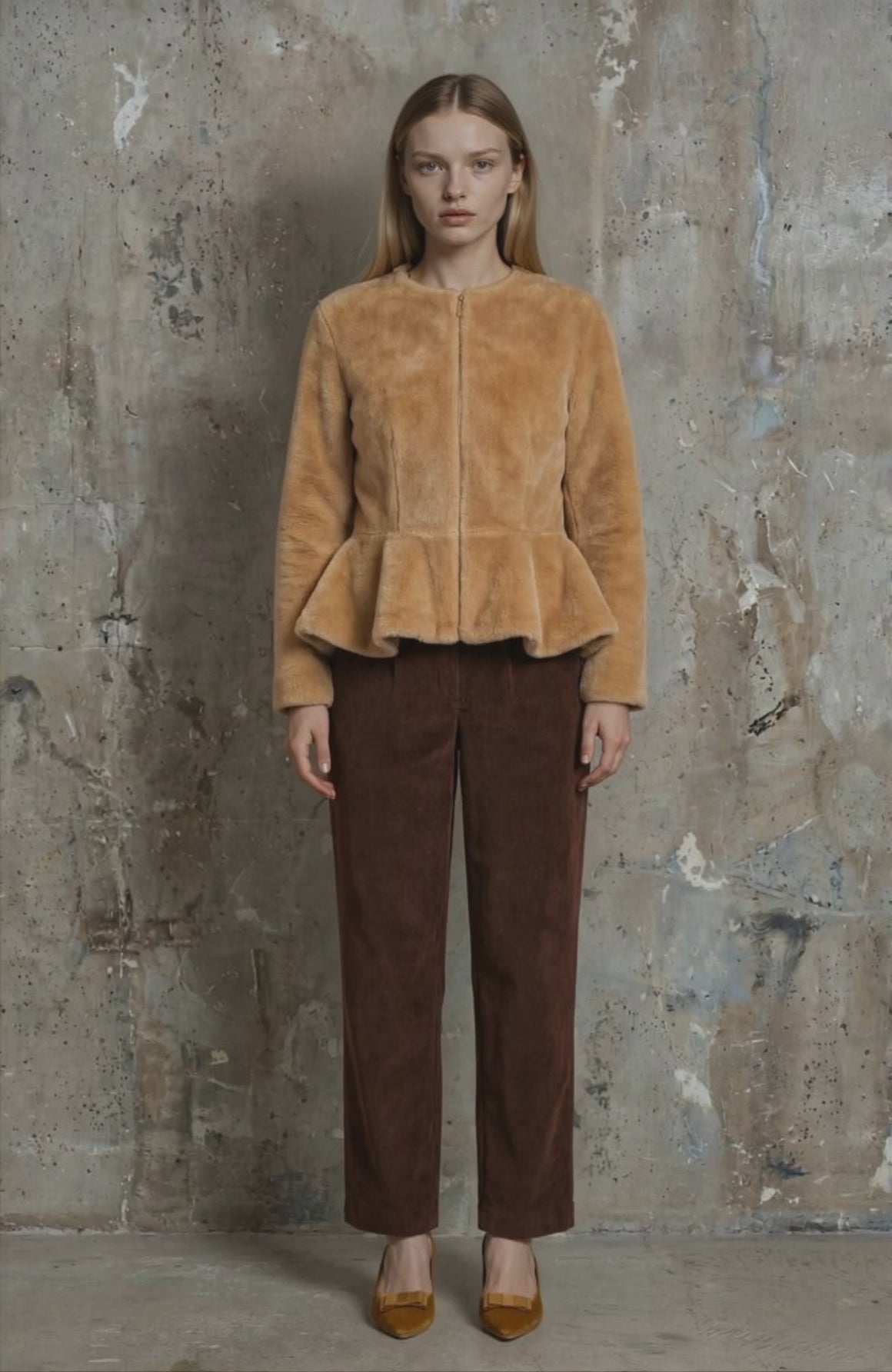 
                  
                    Load and play video in Gallery viewer, Dani Shearling Peplum Jacket Reversible Caramel
                  
                