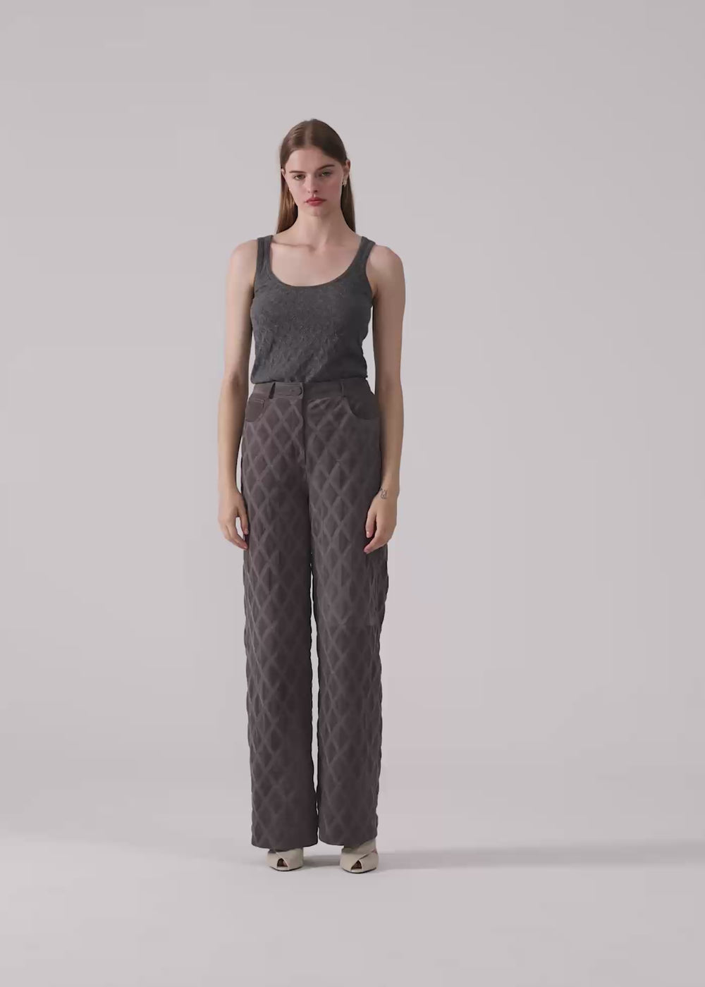 Christine Quilted Leather Pants Gray