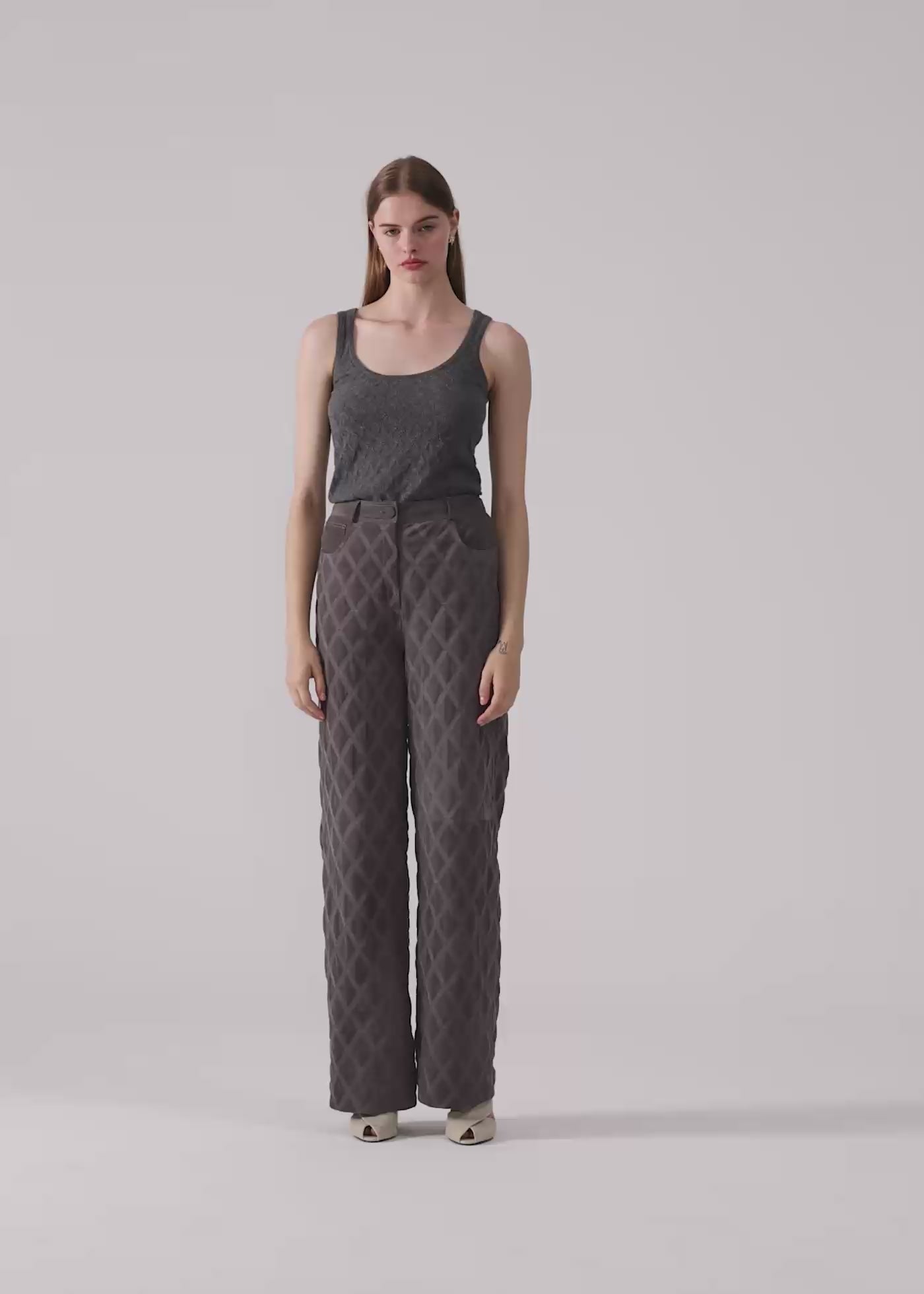 
                  
                    Load and play video in Gallery viewer, Christine Quilted Leather Pants Gray
                  
                