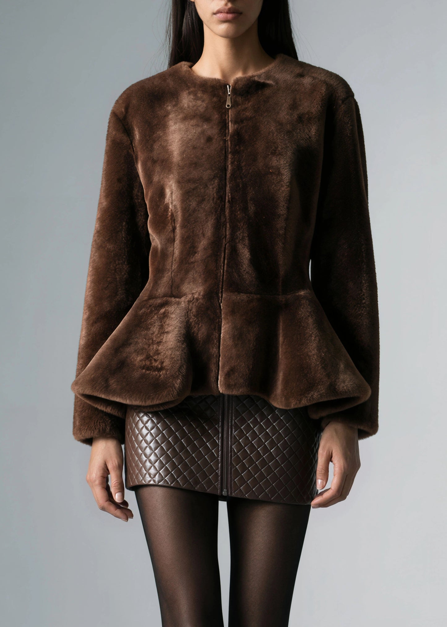
                  
                    Dani Shearling Peplum Jacket Reversible Brown
                  
                